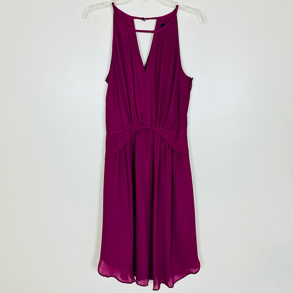 BANANA REPUBLIC MONOGRAM Burgundy Raspberry Flowy Chiffon Halter Dress, Size 6
